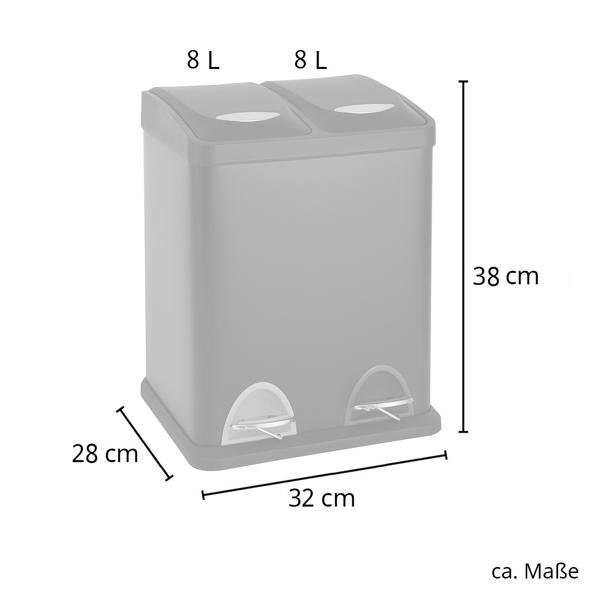 SVITA TC2X8 Küchen-Eimer 16 L Abfalleimer 2er-Mülleimer Mülltrennung Schwarz