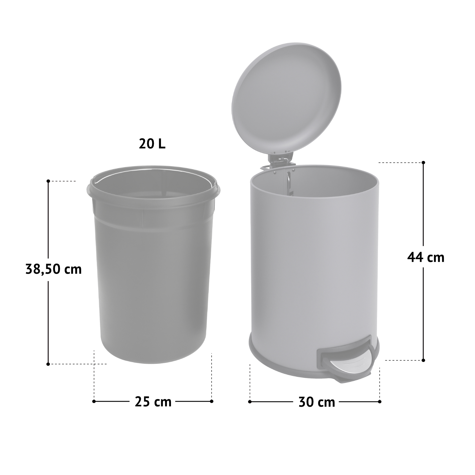 Mülleimer 20Liter Stahl Treteimer Abfalleimer Mülltonne Taupe SVITA T20