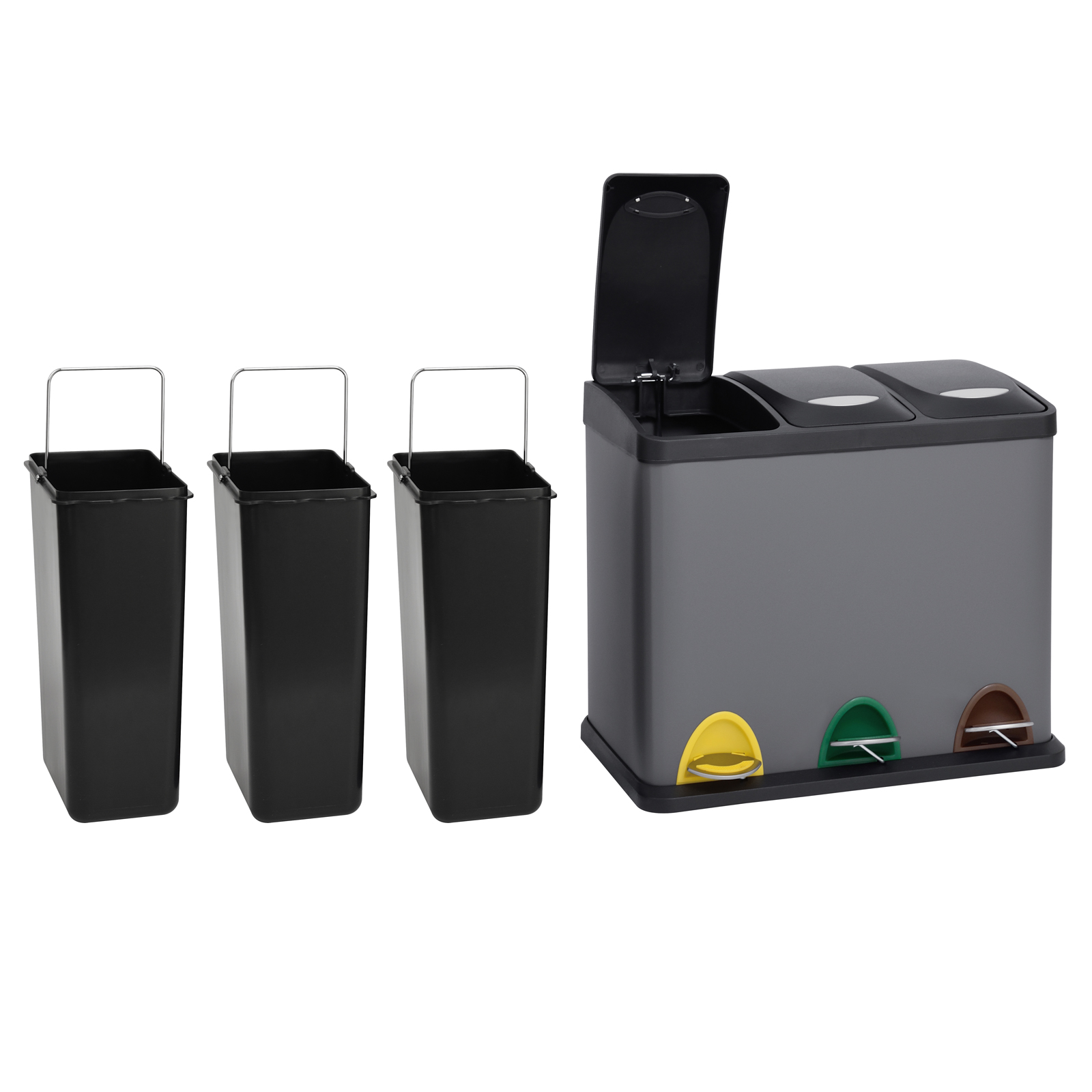 B-Ware SVITA TC3X8 Mülleimer 24 L 3x8 Treteimer Abfalleimer Mülltrennung Grau 