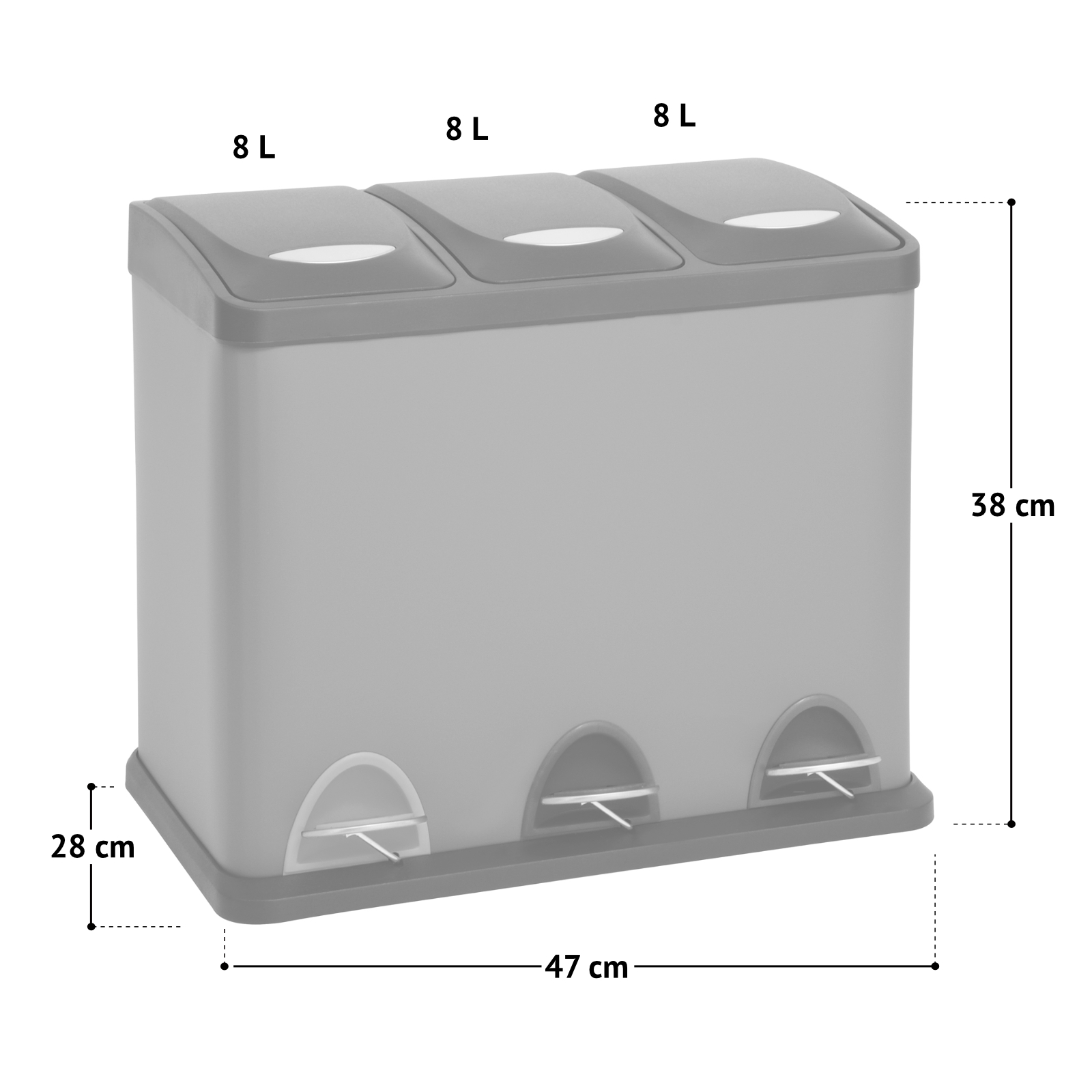 B-Ware SVITA TC3X8 Mülleimer 24 L 3x8 Treteimer Abfalleimer Mülltrennung Grau 