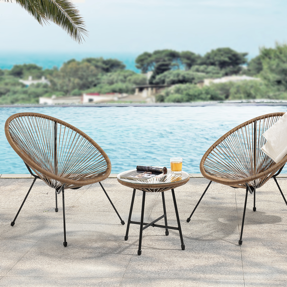 SVITA BALI Balkon Möbel Set Lounge Garnitur Relax Egg-Chair Flechtdesign Braun