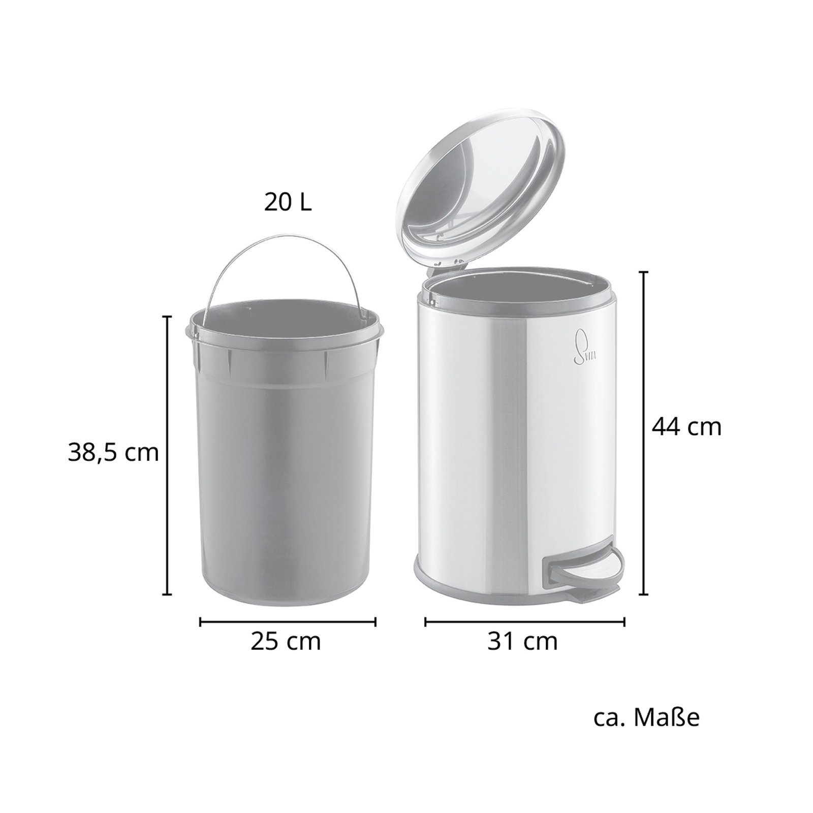 B-Ware SVITA Treteimer 20L Abfalleimer Mülleimer Papiertonne Edelstahl Silber 