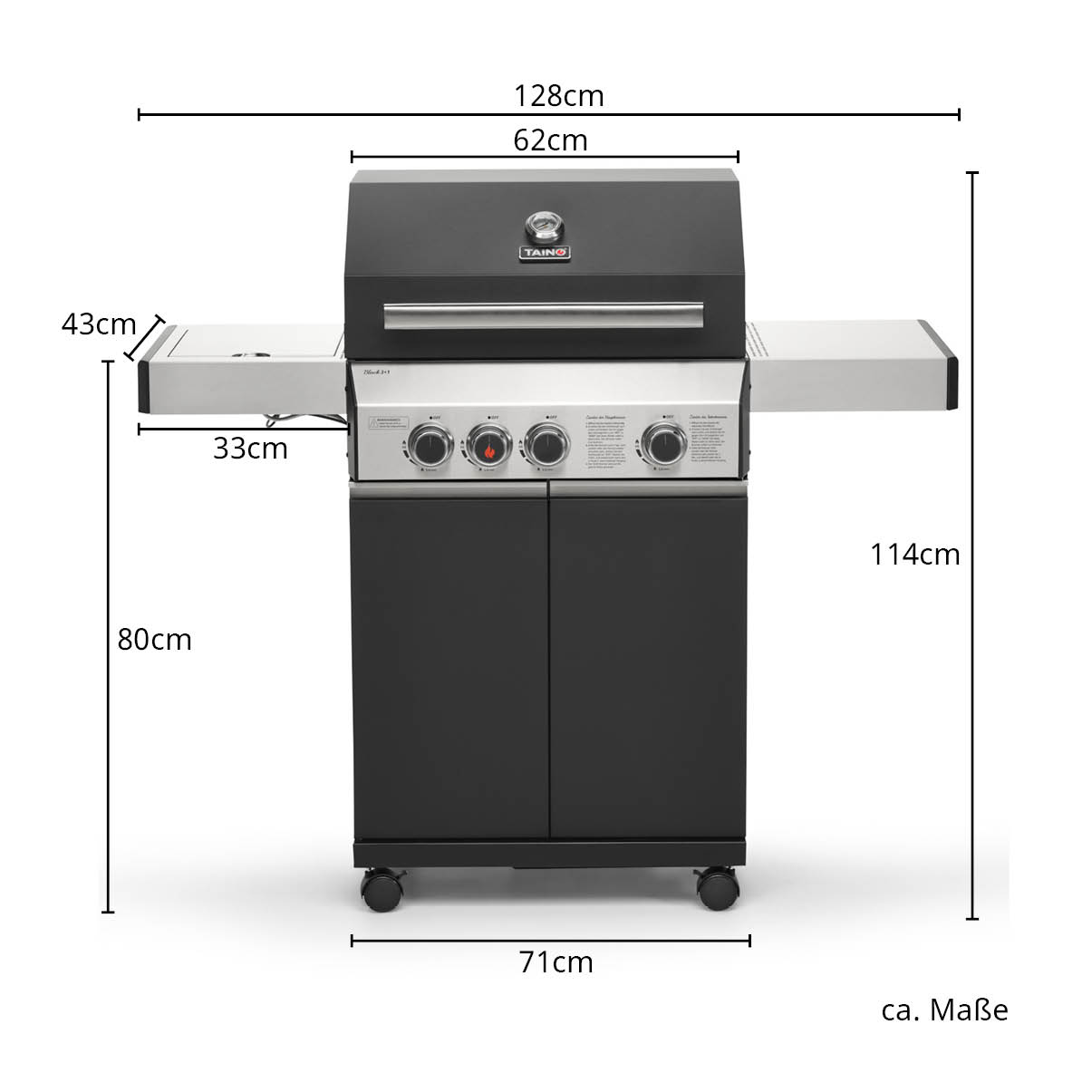 TAINO BLACK 3+1 + Drehspieß Set Gasgrill BBQ Griller Drehspieß Motor Rotisserie