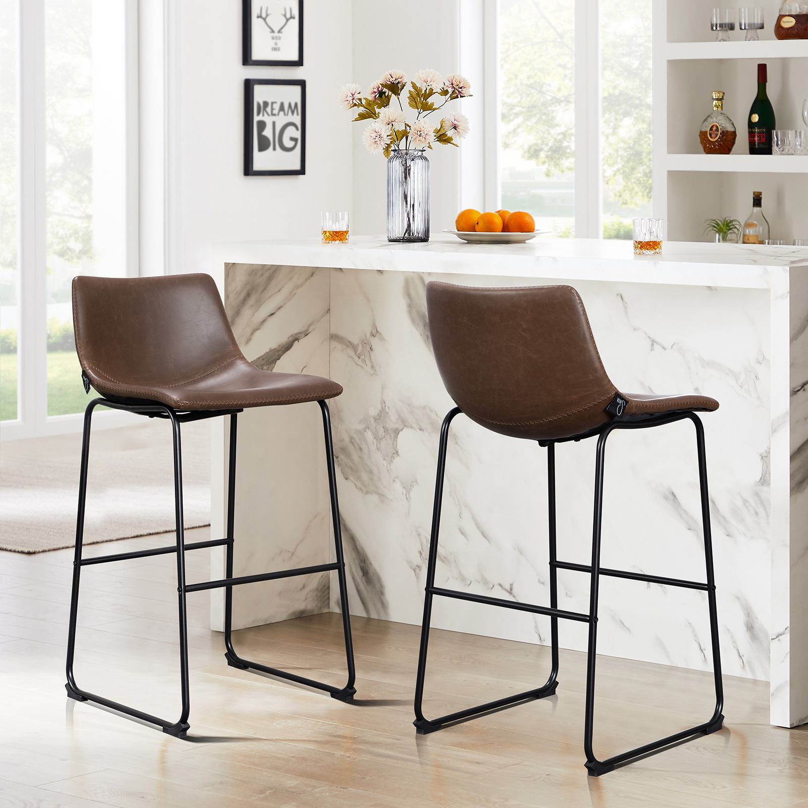 B-Ware SVITA JOHN 2-er Set Barhocker Barstuhl Rückenlehne Retro Kunstleder Braun