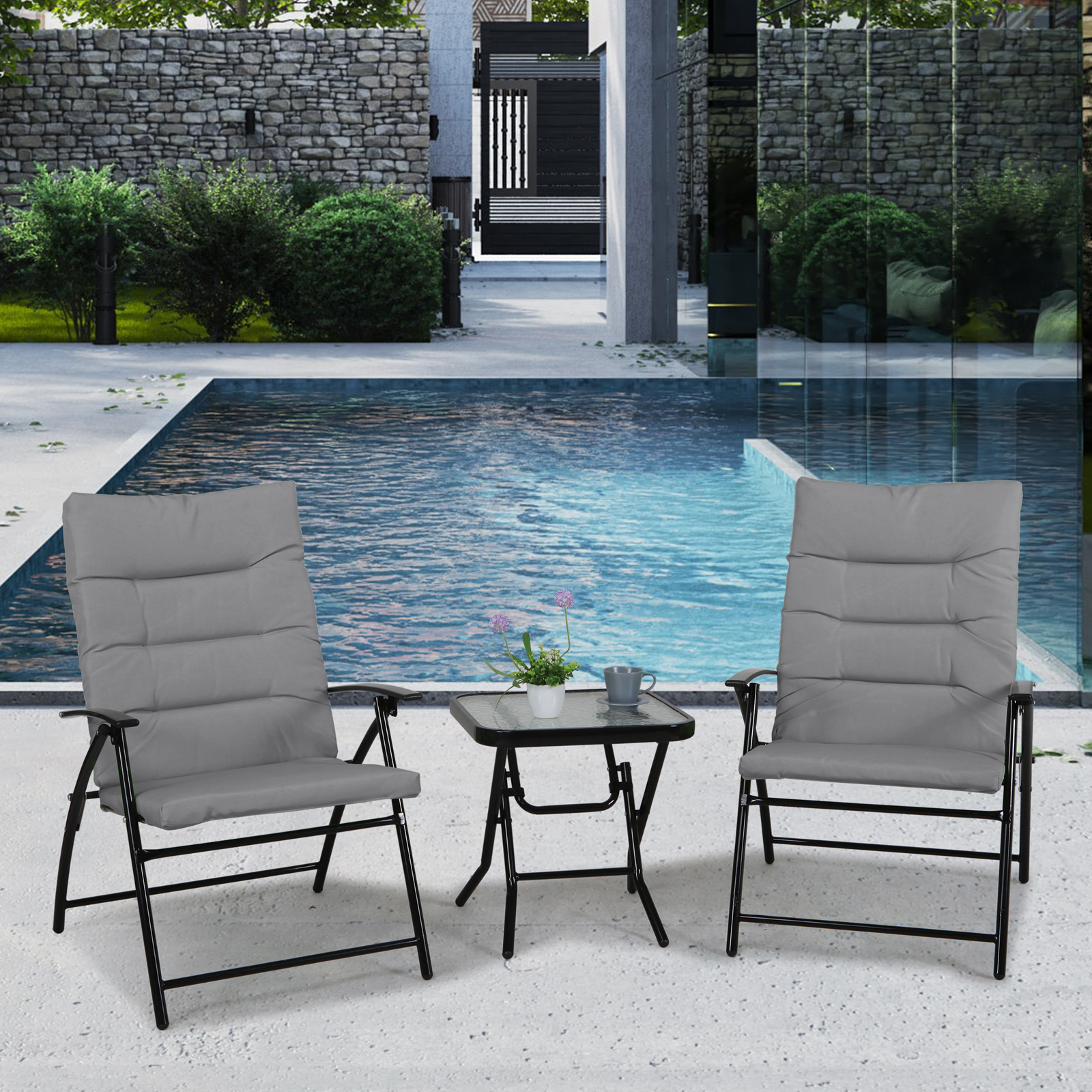 VENTURA Sitzgruppe 3-tlg. Camping-Möbel Balkon-Set klappbar Metall Bistro Set