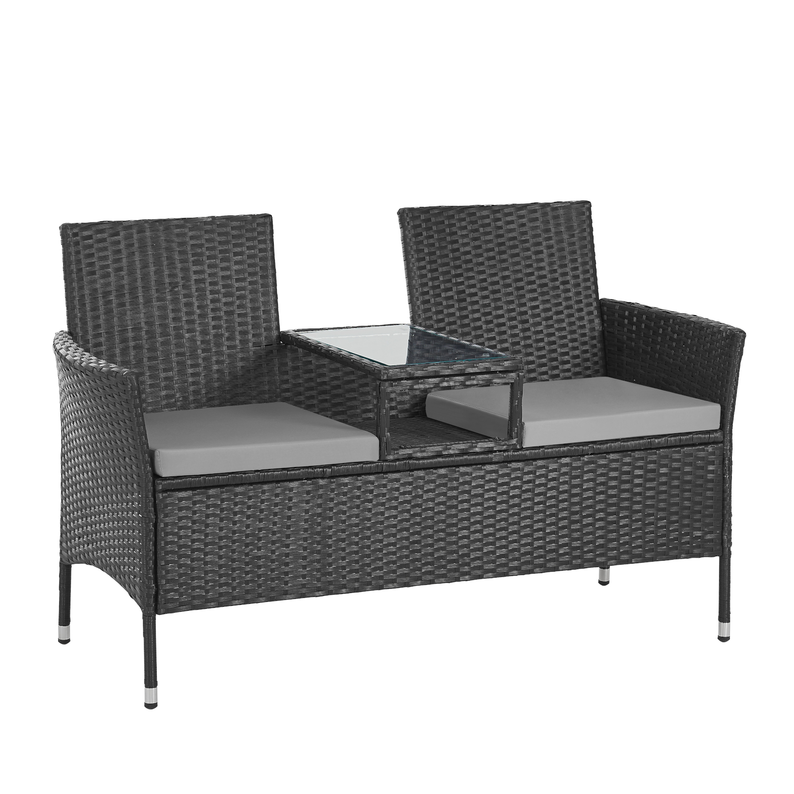B-Ware 2-Sitzer Chicago Rattan Sitzbank Bank Lounge Garten Gartenbank Schwarz
