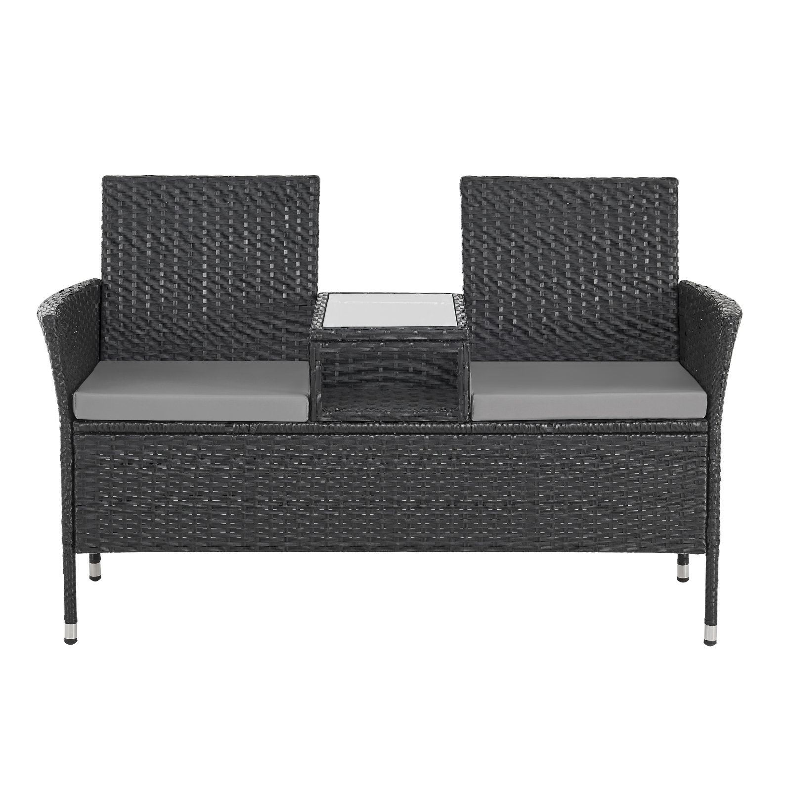 B-Ware 2-Sitzer Chicago Rattan Sitzbank Bank Lounge Garten Gartenbank Schwarz