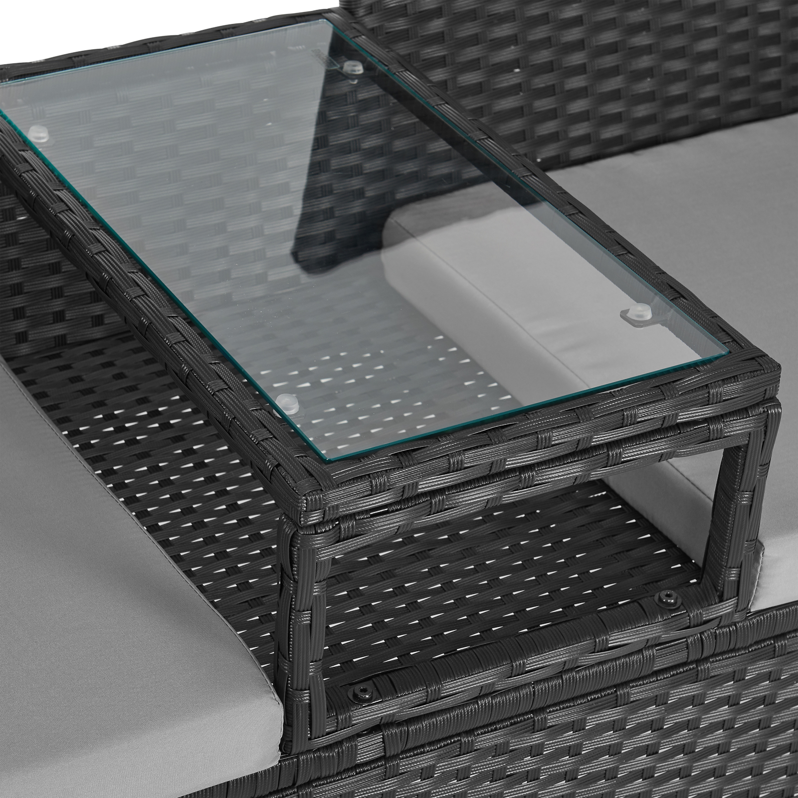 B-Ware 2-Sitzer Chicago Rattan Sitzbank Bank Lounge Garten Gartenbank Schwarz