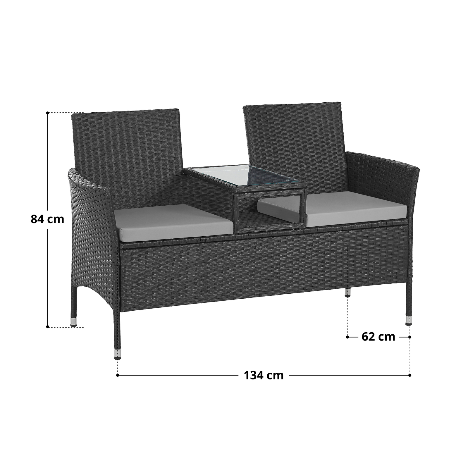 B-Ware 2-Sitzer Chicago Rattan Sitzbank Bank Lounge Garten Gartenbank Schwarz