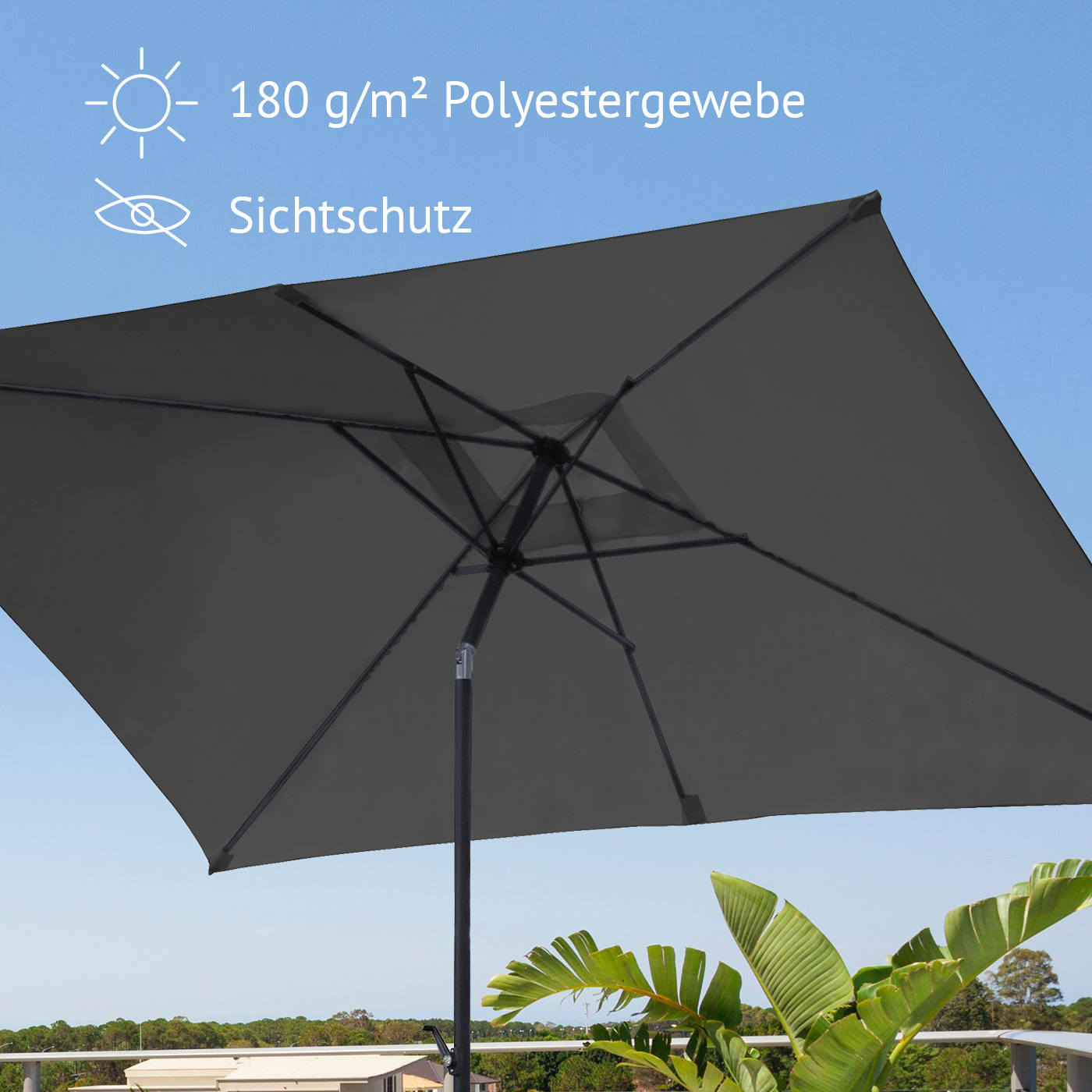 SVITA Sonnenschirm 3x2m Balkonschirm rechteckig mit Sonnenschutz Matt Dunkelgrau
