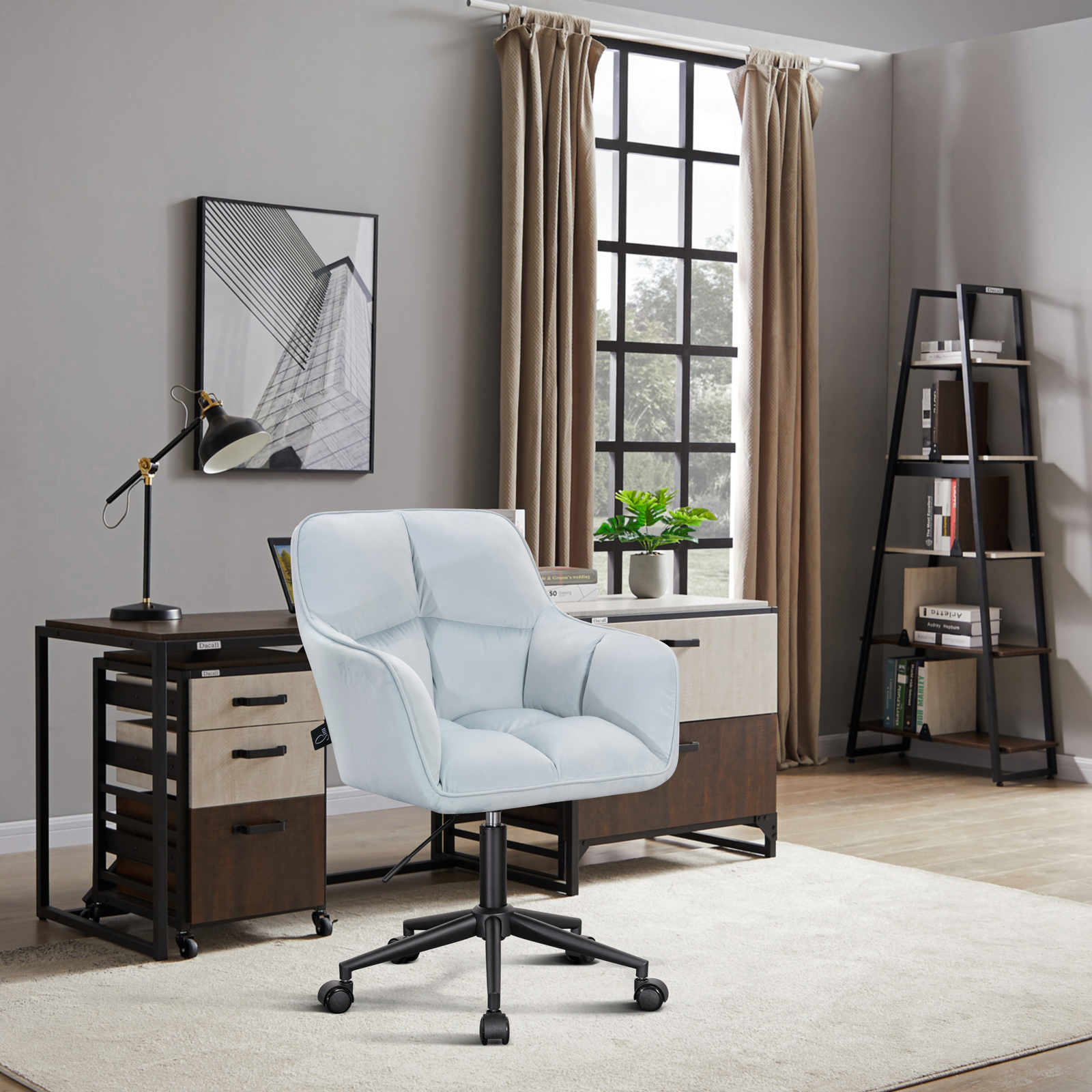 B-Ware JERRY Bürostuhl Konferenzstuhl Drehstuhl Chefsessel Samt Hellblau