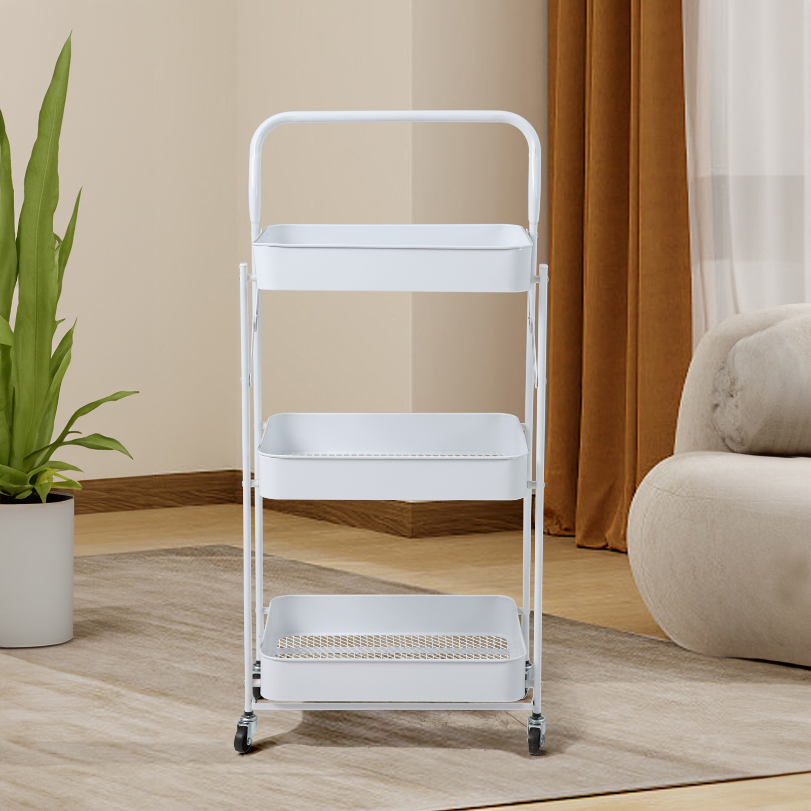 Servierwagen mit Rollen klappbar 3 Etagen mit Griff SVITA Weiß