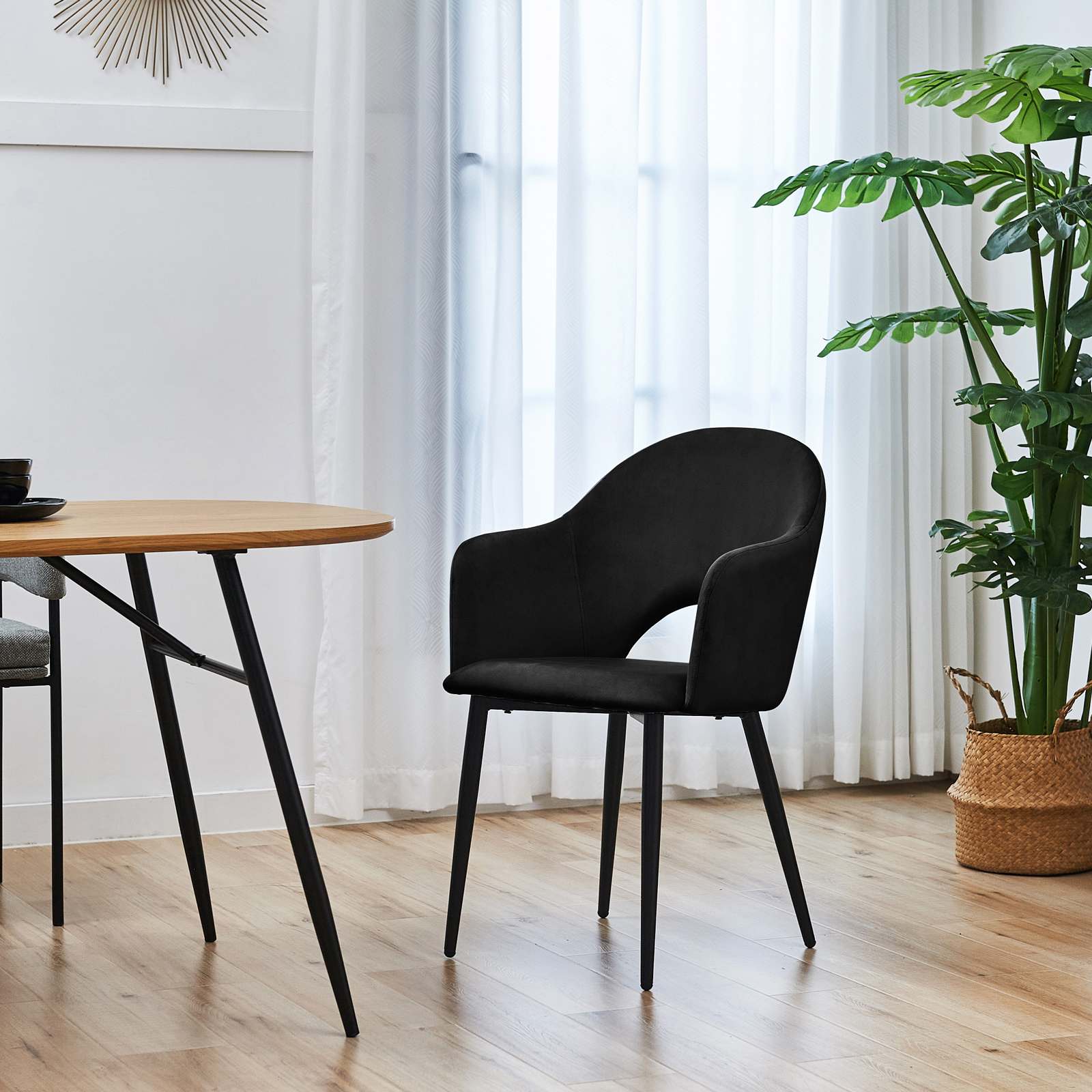 B-Ware SVITA HAILEY 2er Set Esszimmerstühle Küchen-Sessel Metall Samt Schwarz