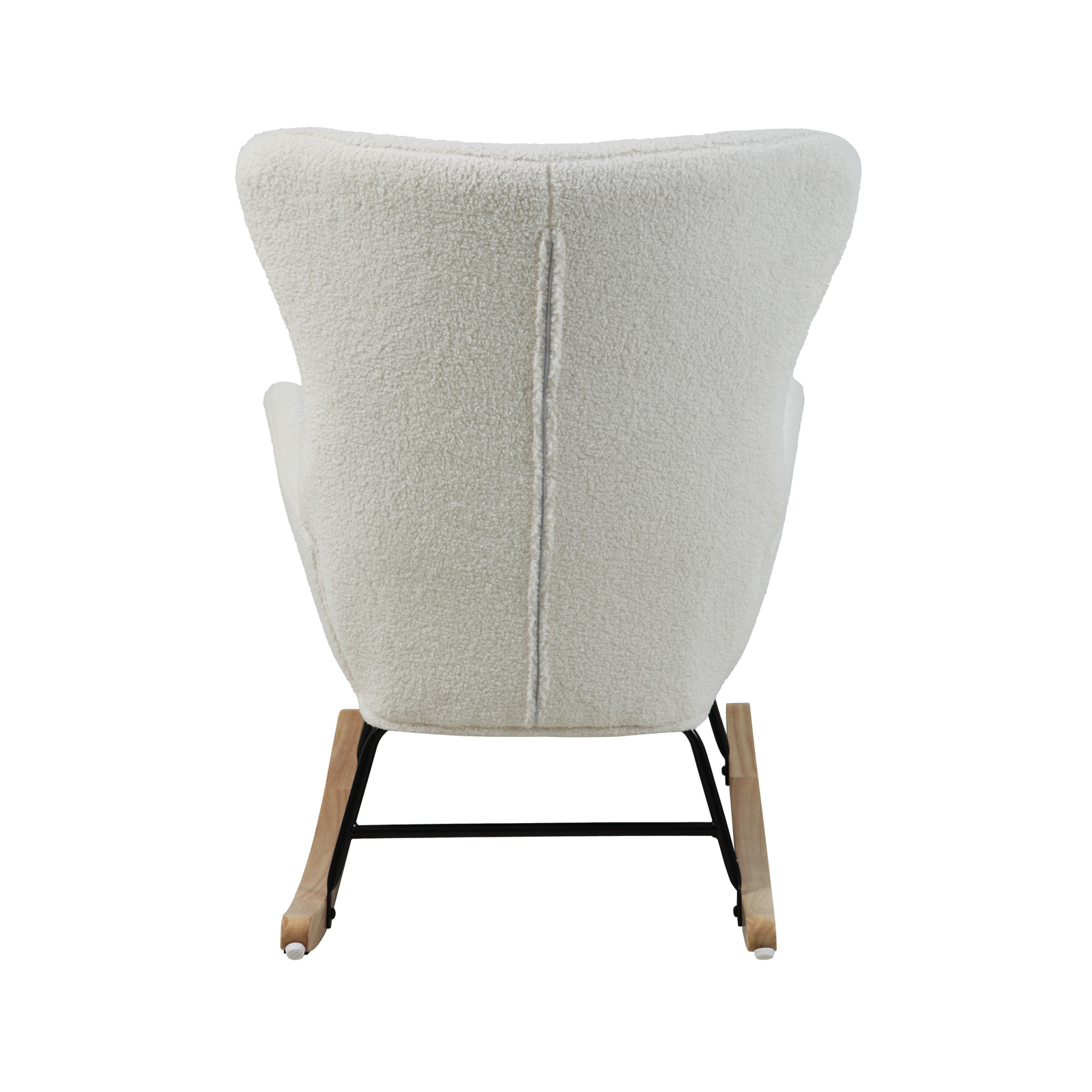 B-Ware KNUT Schaukelstuhl Schwingstuhl Holzkufen mit Armlehnen Teddy-Boucle Weiß