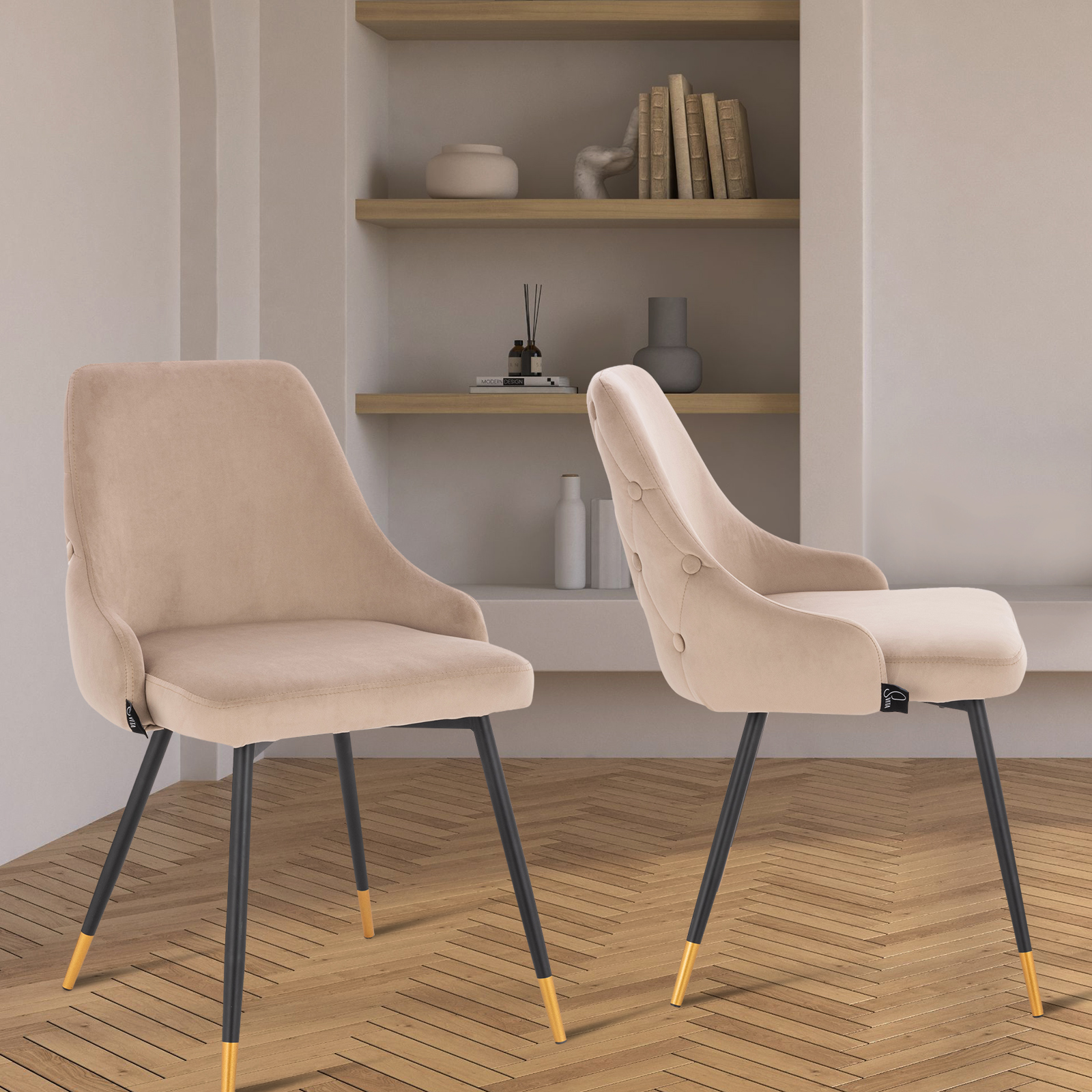 B-Ware SVITA ALICE 2er Set Esszimmerstühle Polsterstuhl Lehne Samt Taupe Gold