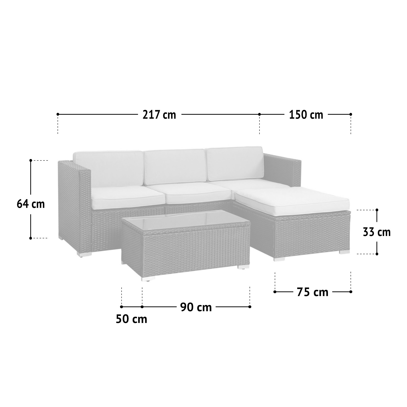SVITA CALIFORNIA Rattan-Lounge Garten-Ecksofa Gartenmöbel Loungemöbel Schwarz