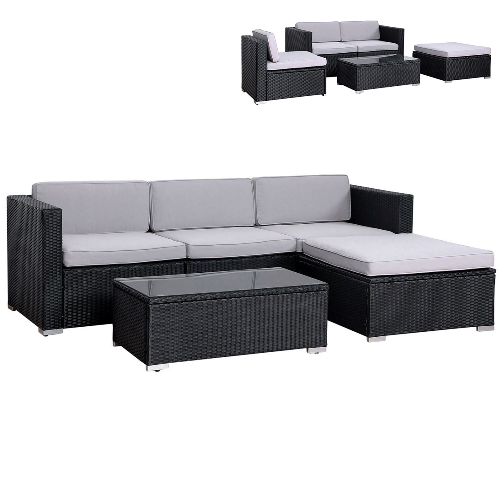 SVITA CALIFORNIA Rattan-Lounge Garten-Ecksofa Gartenmöbel Loungemöbel Schwarz