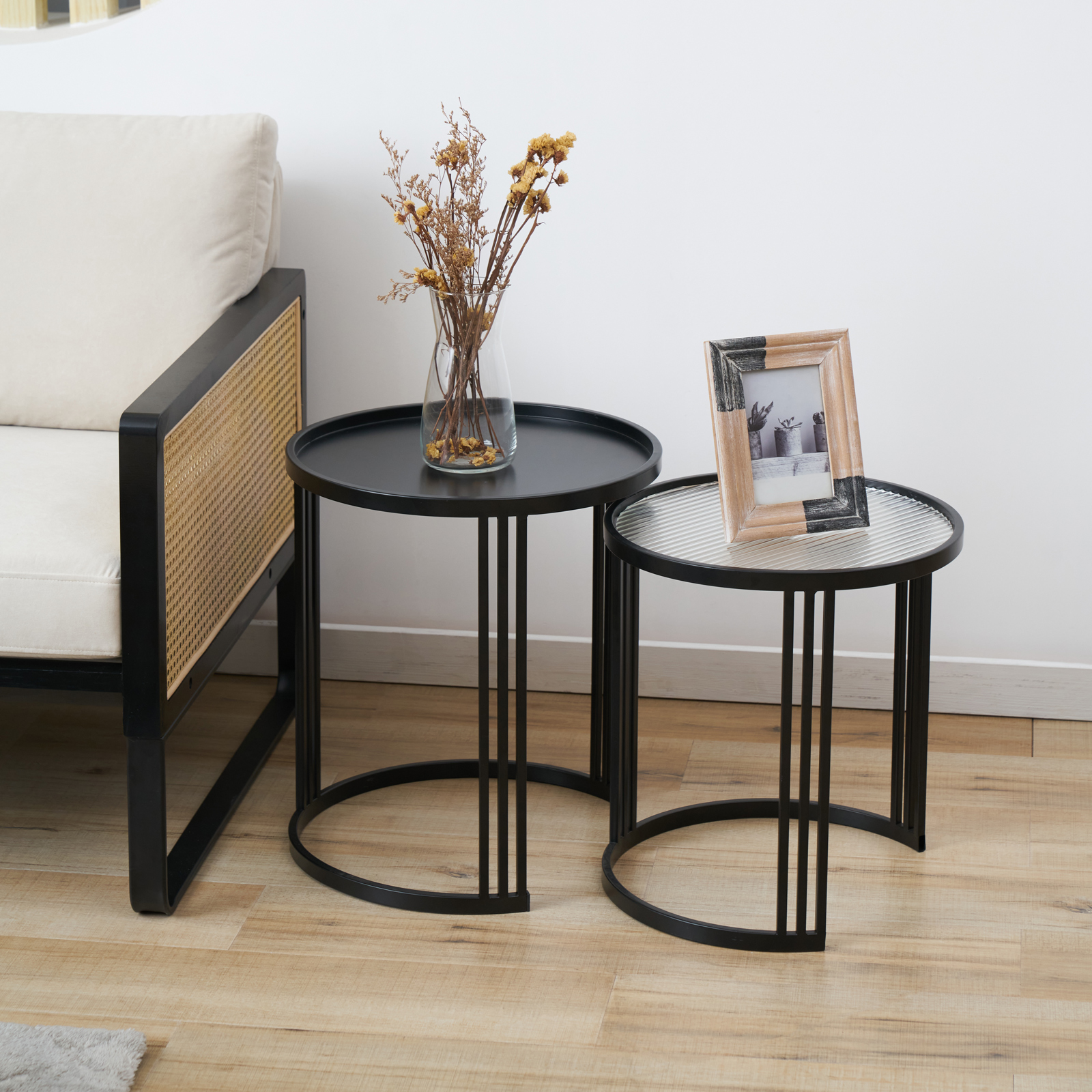 B-Ware SVITA LADAR 2er Set Beistelltische Couchtische klein rund modern Schwarz