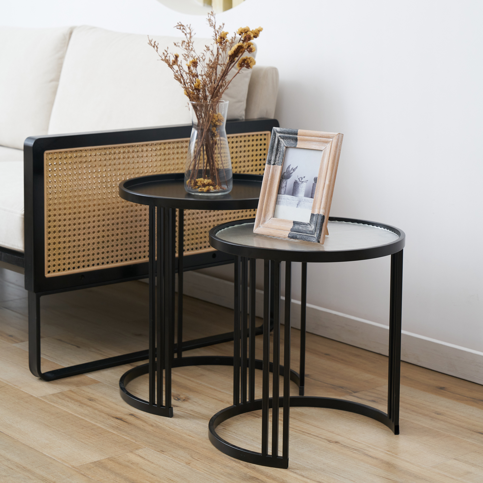 B-Ware SVITA LADAR 2er Set Beistelltische Couchtische klein rund modern Schwarz