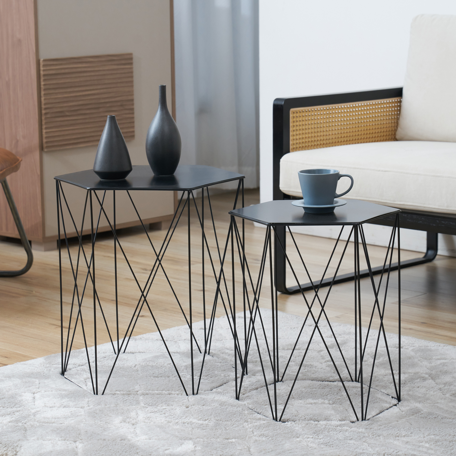 B-Ware SVITA HARPA 2er-Set Beistelltische Couchtisch Nachttisch Modern Schwarz