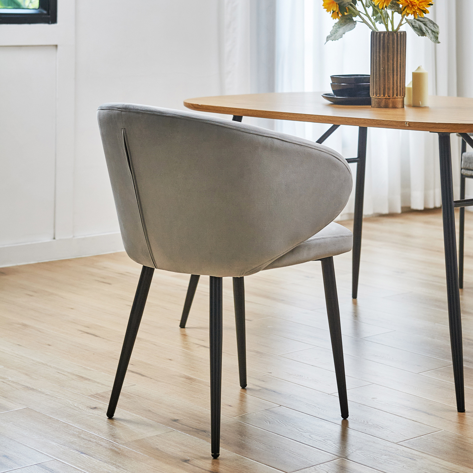 B-Ware SVITA AUDREY 2er Set Esszimmerstühle Küchen-Sessel mit Armlehne Samt Grau