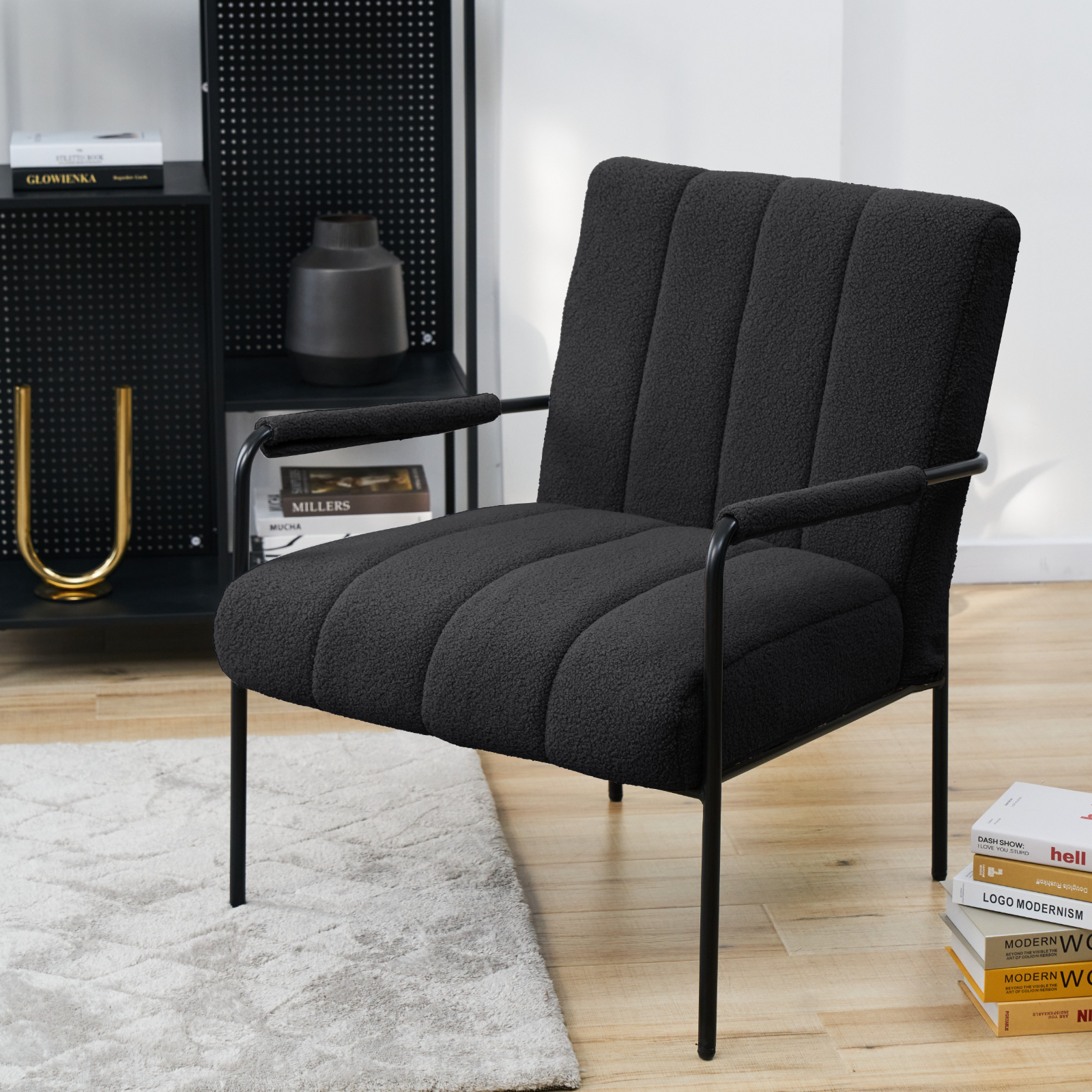 B-Ware SVITA KYLE Loungesessel Polstersessel mit Armlehne Teddybezug Schwarz