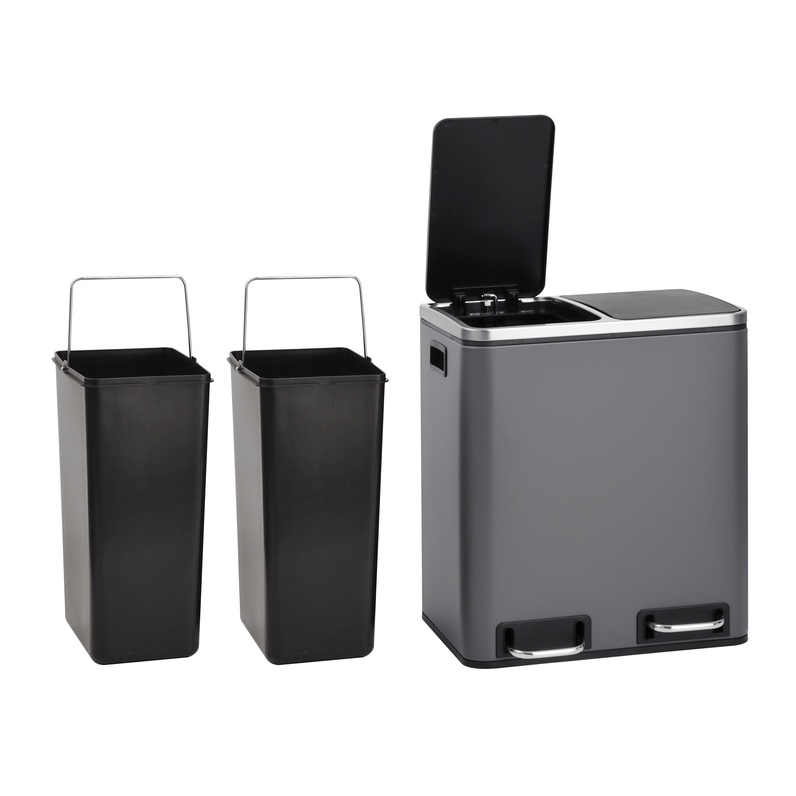 SVITA TM2X15 Mülleimer Papierkorb Office 30L Küche Abfalleimer Mülltrennung Grau