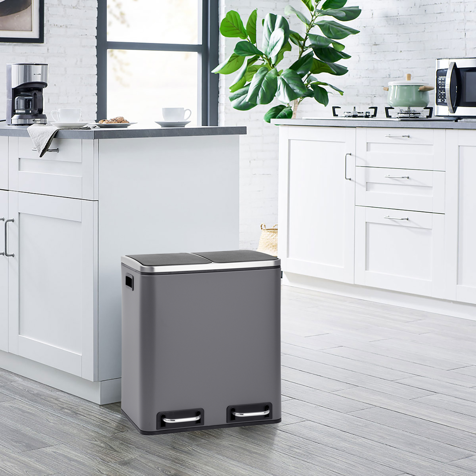 SVITA TM2X15 Mülleimer Papierkorb Office 30L Küche Abfalleimer Mülltrennung Grau