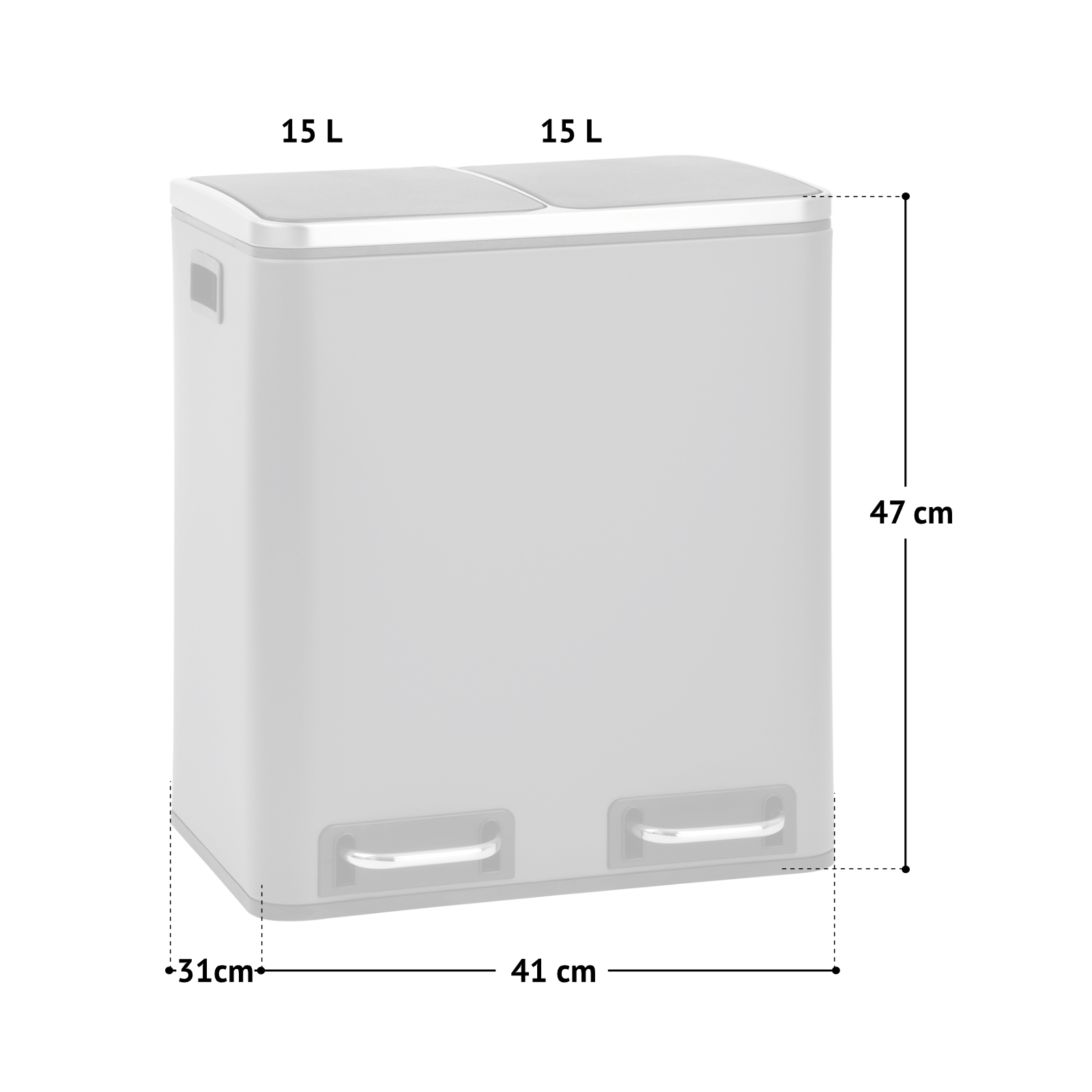 SVITA TM2X15 Mülleimer Papierkorb Office 30L Küche Abfalleimer Mülltrennung Grau