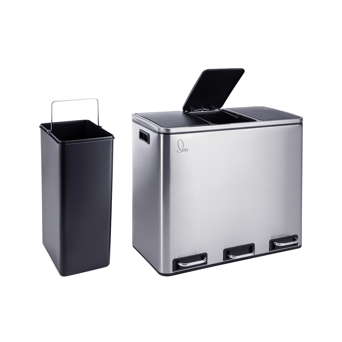 SVITA TM3X18 Mülleimer Papierkorb 54L Edelstahl Treteimer Abfalleimer Recycling