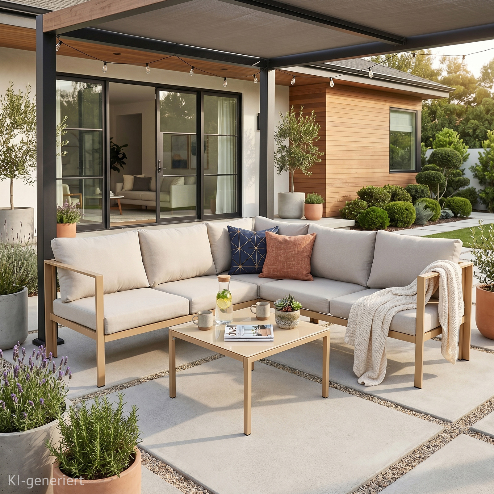 Gartenlounge 4tlg. Outdoor Sofa Set aus verzinktem Stahl Beige SVITA MISSOURI