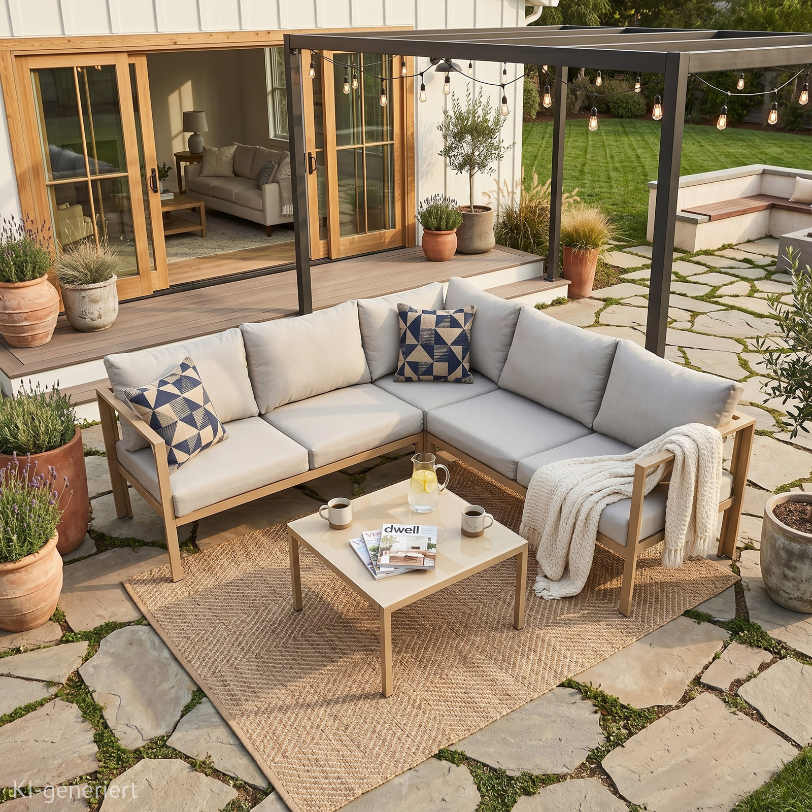 Gartenlounge 4tlg. Outdoor Sofa Set aus verzinktem Stahl Beige SVITA MISSOURI