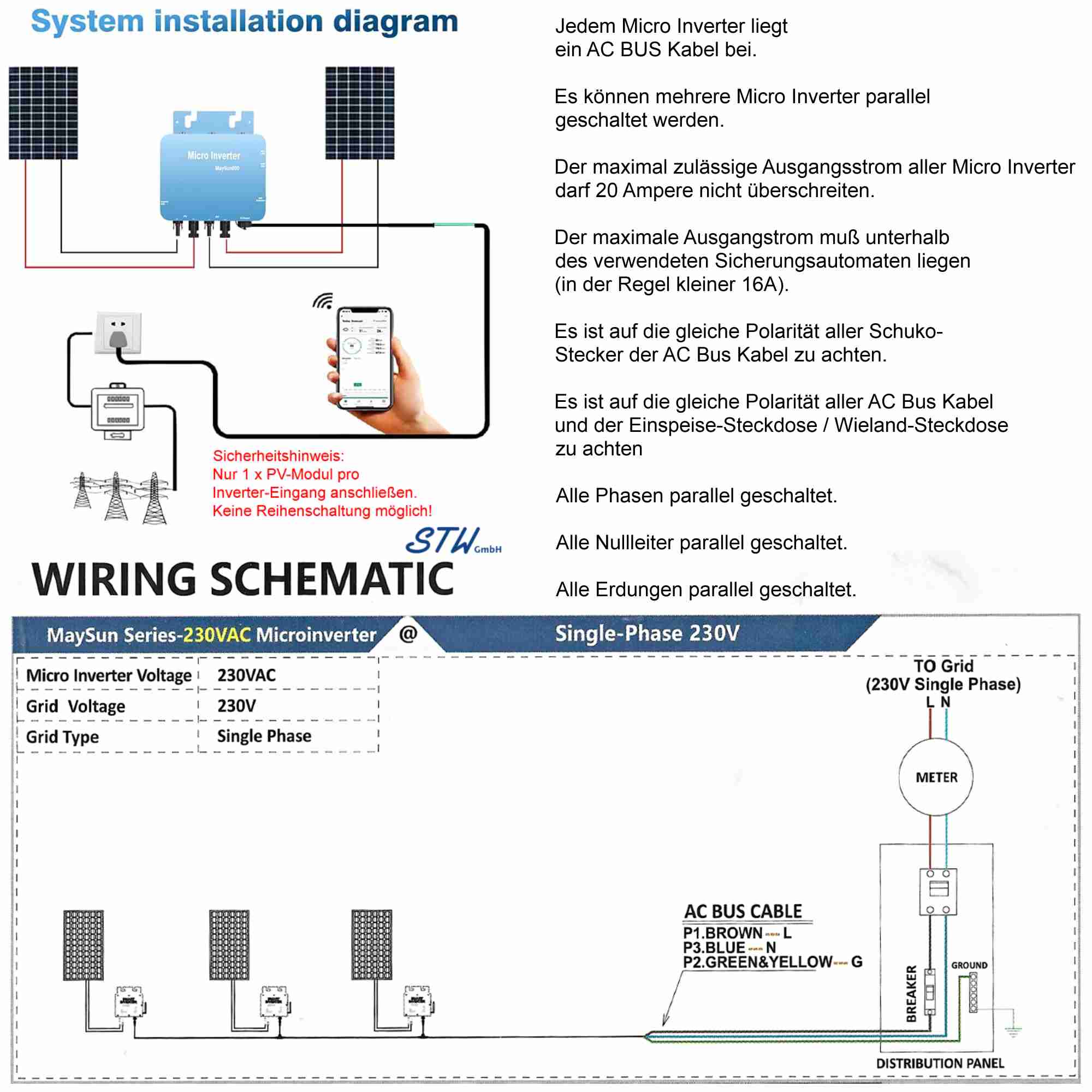 Wechselrichter für Balkonkraftwerk 600 Watt 600W Solar mit Kabel Handy Wi-Fi