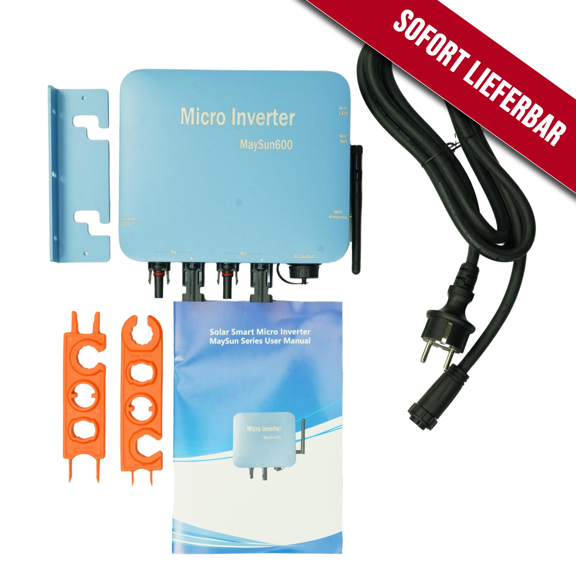 Wechselrichter für Balkonkraftwerk 600 Watt 600W Solar mit Kabel Handy Wi-Fi