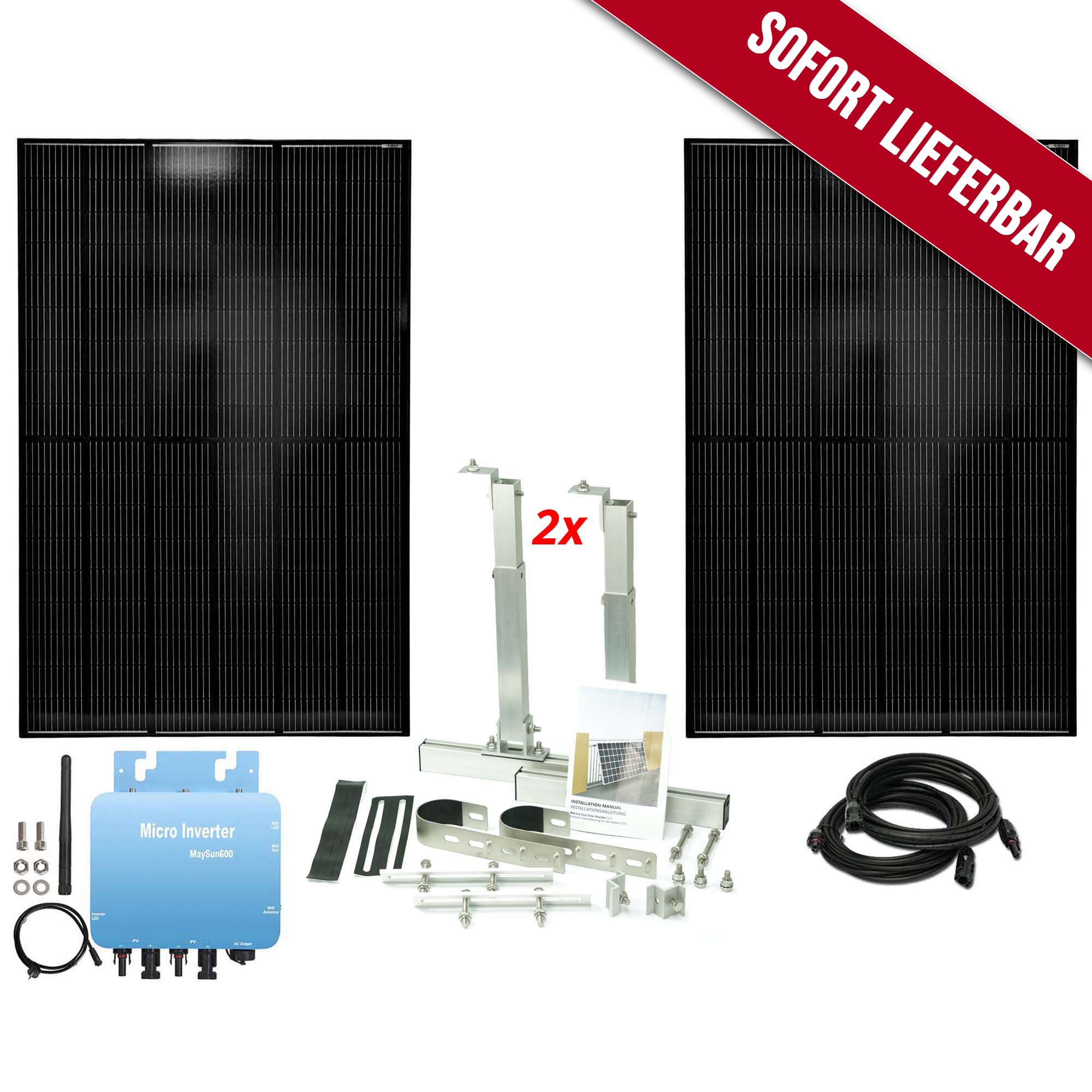 Balkon-Kraftwerk 820 Watt 2x 410W + Wechselrichter Halter PV-Anlage Solaranlage