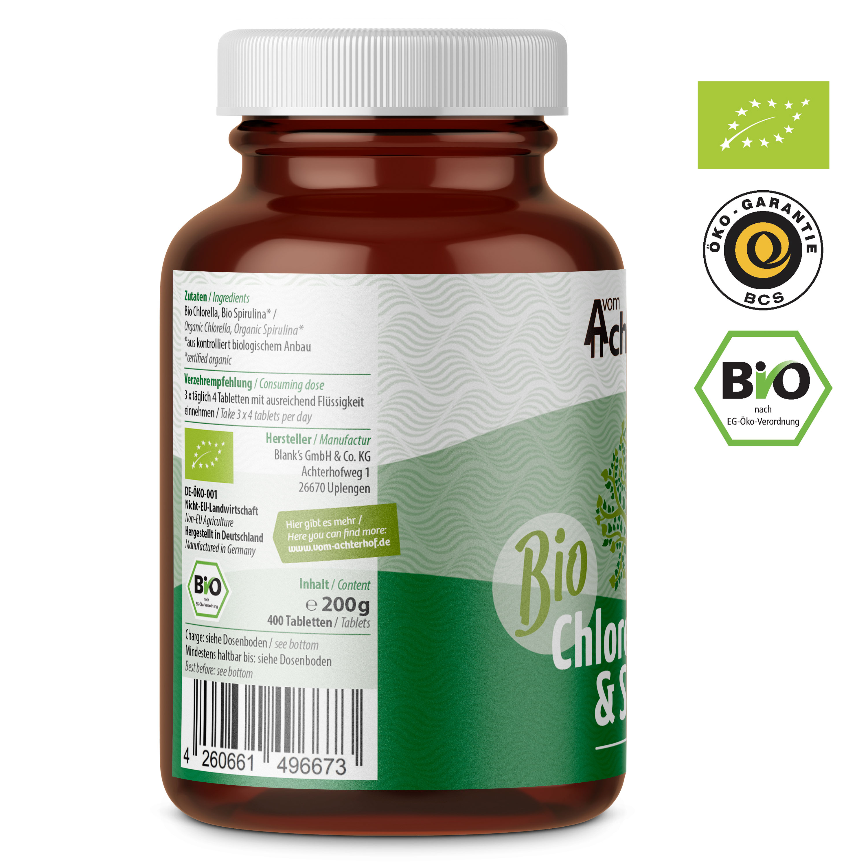 Spirulina Chlorella BIO Presslinge 400 Tabletten je 500mg Algen