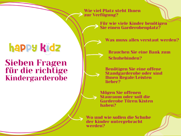 Sieben Fragen für die richtige Kindergarderobe. Diese finden Sie auch im nächsten Textabschnitt.