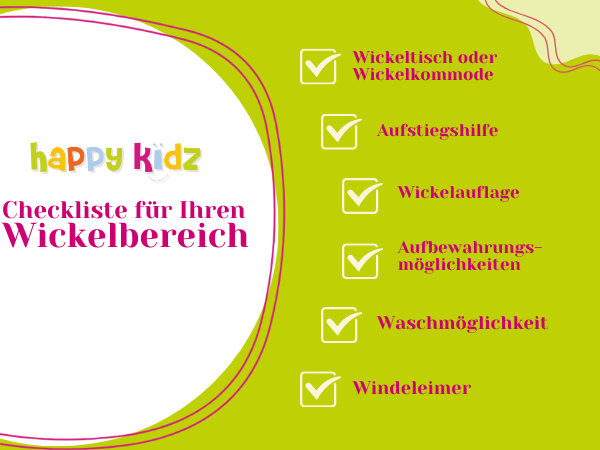 Infobanner: Checkliste für Ihren Wickelbereich. Die einzelnen Punkte stehen ebenfalls im vorherigen Text.