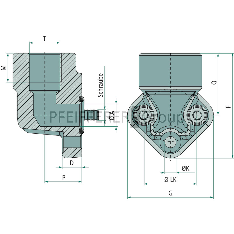 Hydr WP-3-LK40-G012 Pumpenflansch WP-Flansch-LK40-1//2/" V-Nr