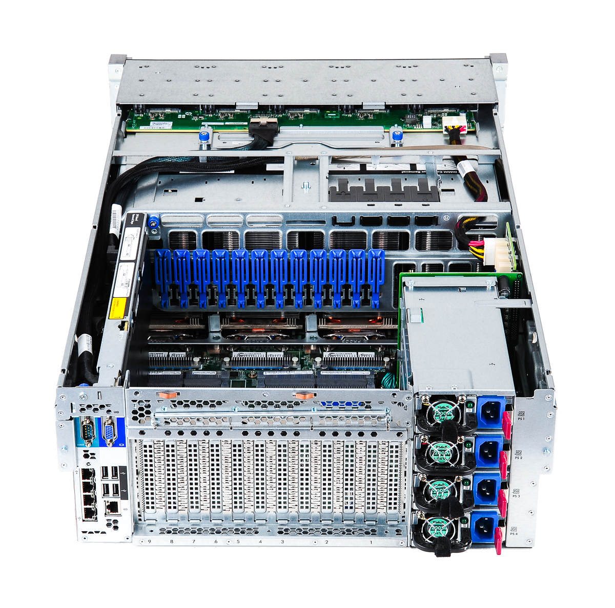 HPE ProLiant DL580 Gen9 geöffnetes Gehäuse Ansicht Rückseite