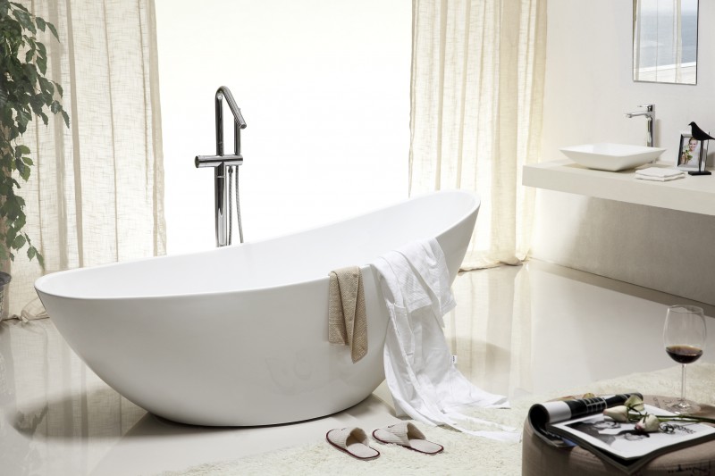 Freistehende Badewanne VICE aus Acryl Wei&szlig; gl&auml;nzend - 183,5 x 78,5 x 77 cm – Bild 2