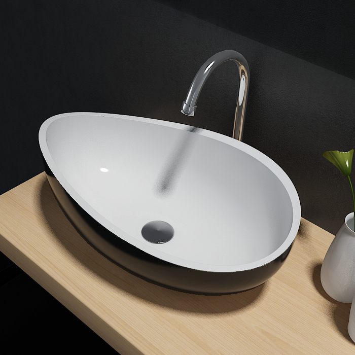 Ovales Aufsatzbecken Waschbecken Wave PB2001B aus Mineralguss (Solid Stone) &ndash; 60 x 37 x 21 cm - w&auml;hlbare Farbe – Bild 1