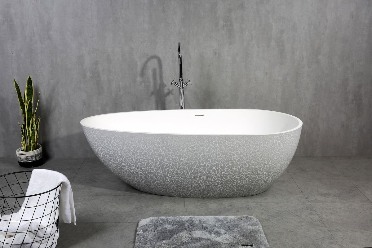 Freistehende Badewanne aus Mineralguss OCEANIA - 170x85cm - Vintage Stil grau matt – Bild 2
