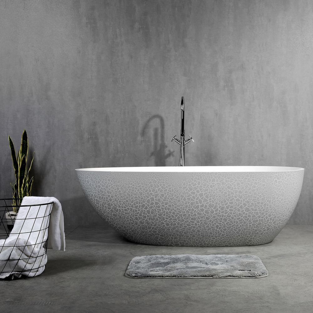 Freistehende Badewanne aus Mineralguss OCEANIA - 170x85cm - Vintage Stil grau matt – Bild 3