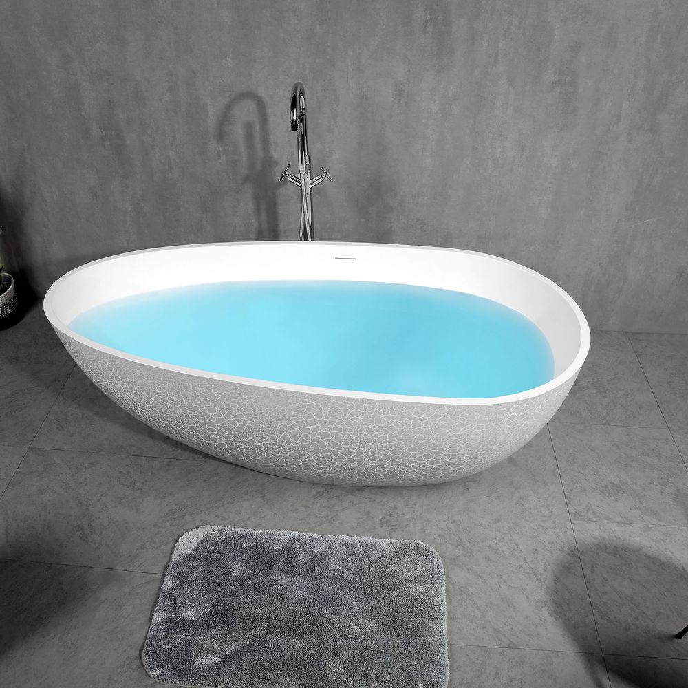 Freistehende Badewanne aus Mineralguss OCEANIA - 170x85cm - Vintage Stil grau matt – Bild 4