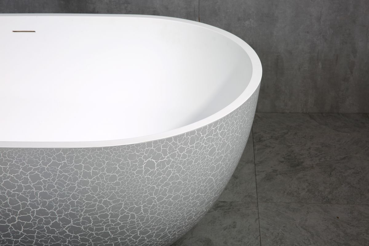 Freistehende Badewanne aus Mineralguss OCEANIA - 170x85cm - Vintage Stil grau matt – Bild 6