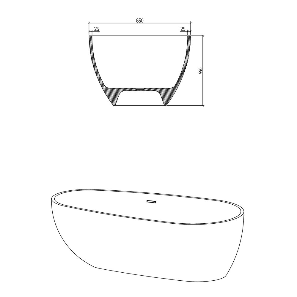 Freistehende Badewanne aus Mineralguss OCEANIA - 170x85cm - Vintage Stil grau matt – Bild 11