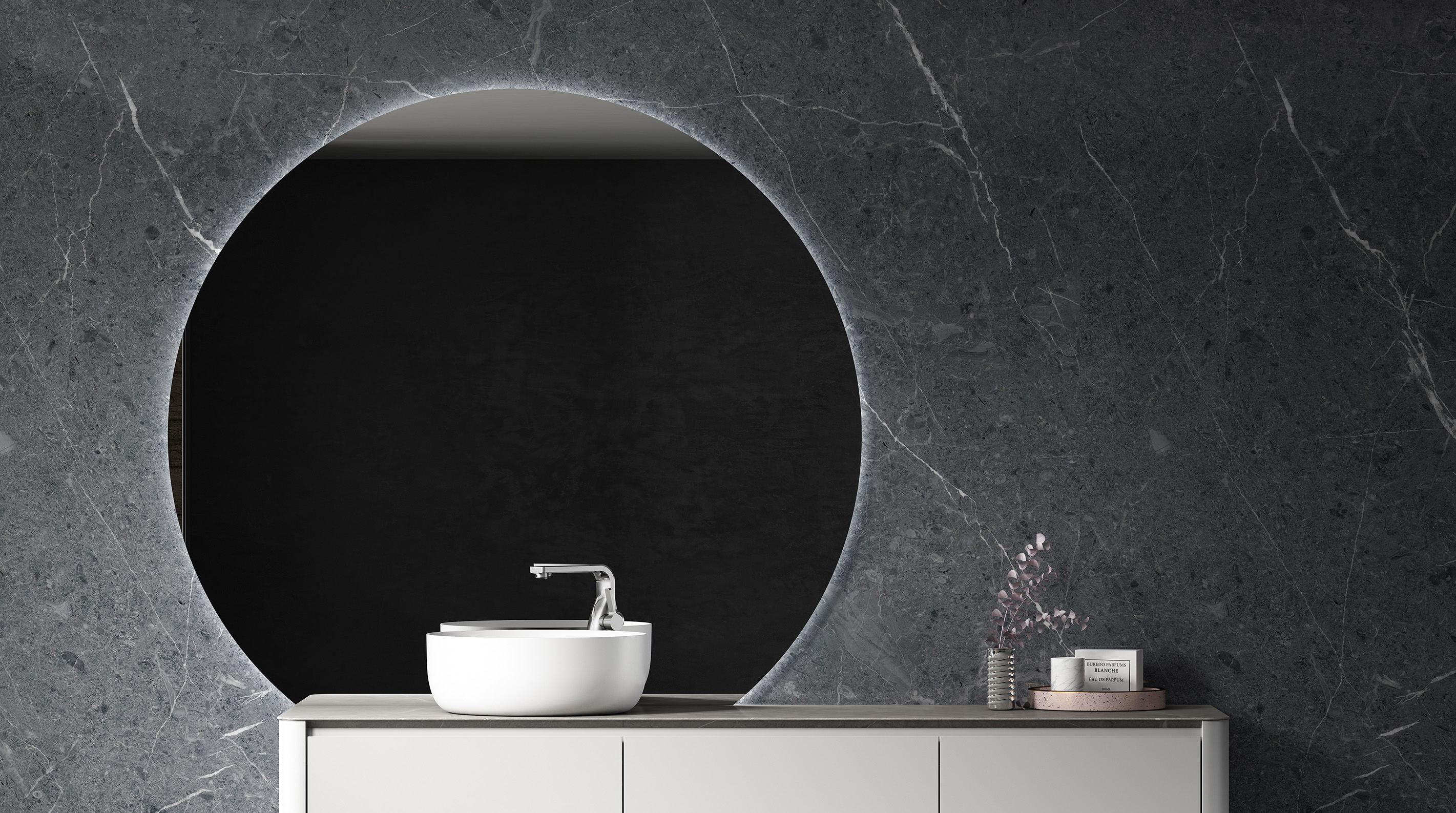 LED Lichtspiegel Badspiegel rund BOVA mit Spiegelheizung - 130 x 118 cm