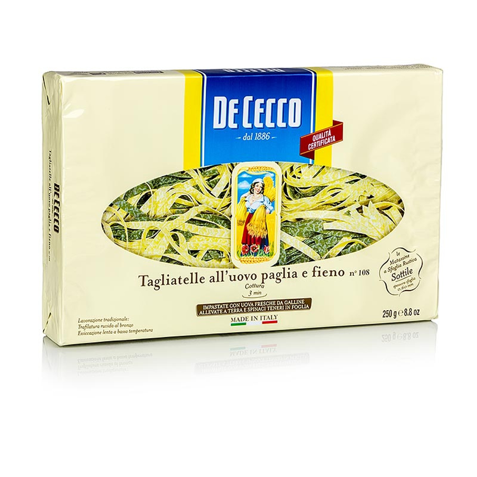 De Cecco Tagliatelle Paglia e Fieno, mit Ei und Spinat, grün/weiß, No