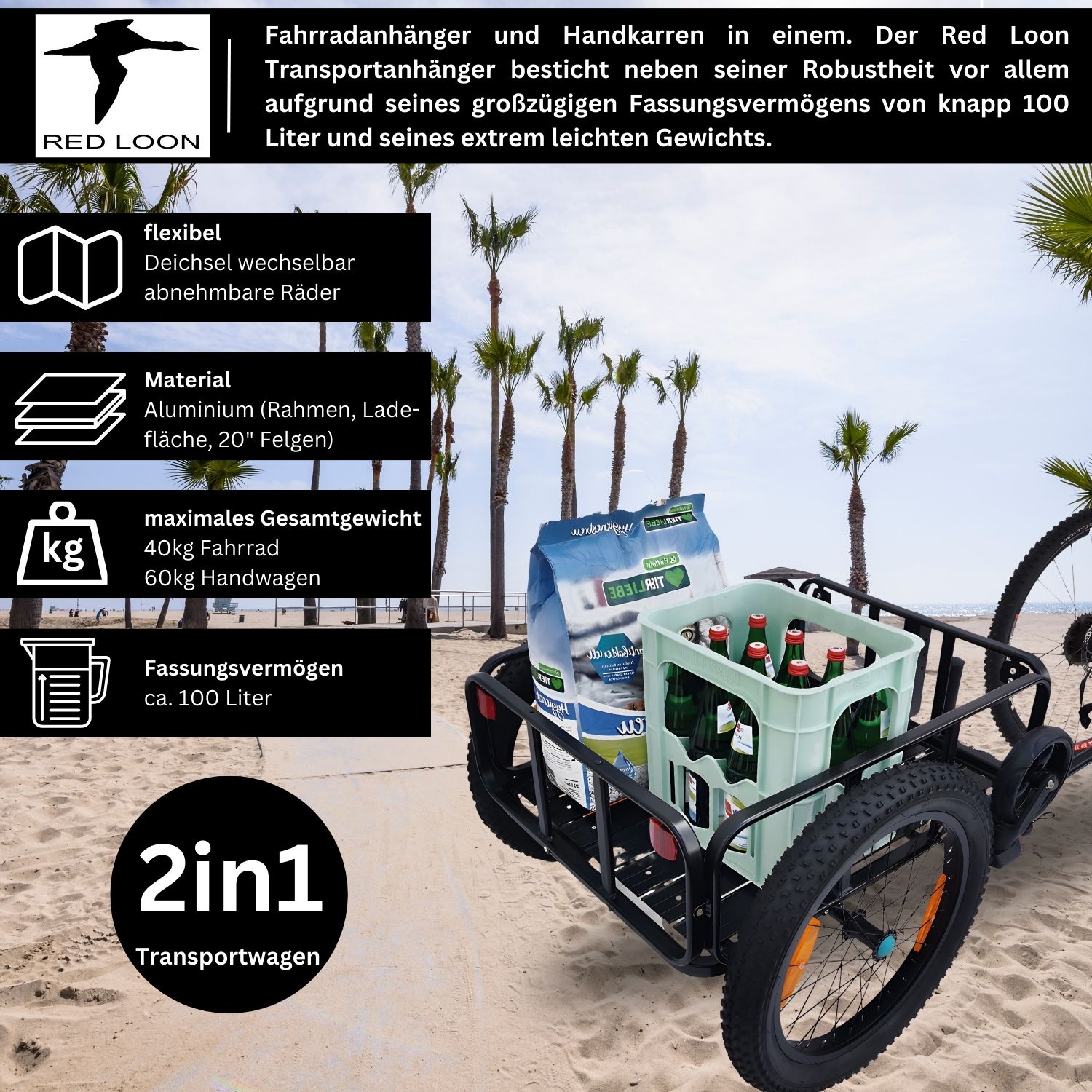 Red Loon BAC502 2in1 20" Fahrradanhnger Alu Lasten Anhnger Handwagen  100Ltr | eBay.de